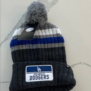 NWT Los Angeles Dodgers Mens Pom Beanie - Gray and Blue